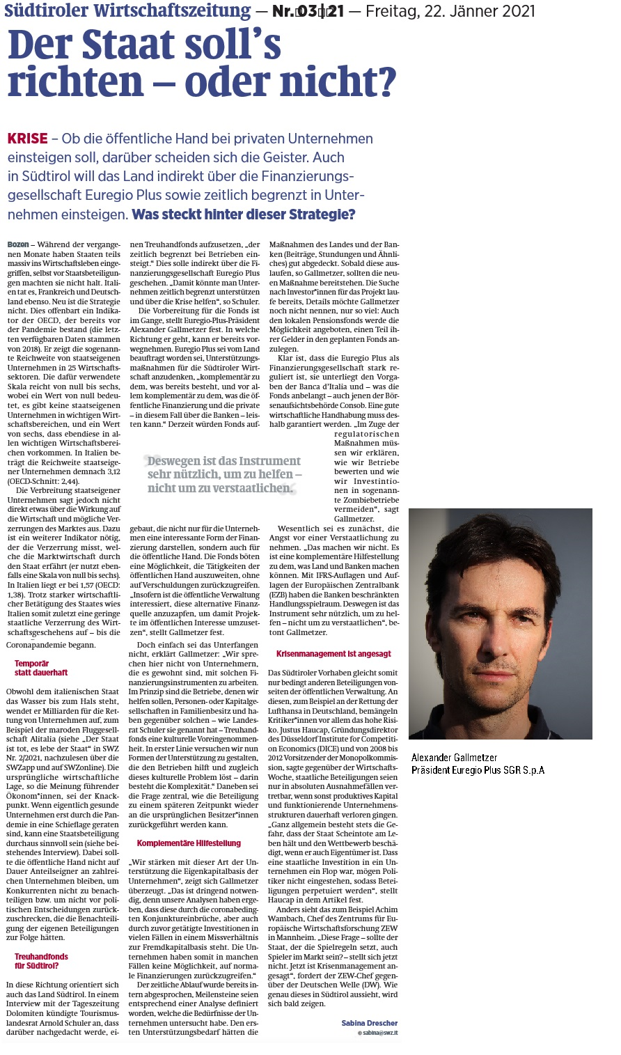 SWZ | Südtiroler Wirtschaftszeitung | 22. Januar 2021